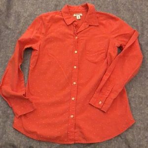 Old Navy Button Down Long Sleeve Shirt Coral Polka Dots Size XS